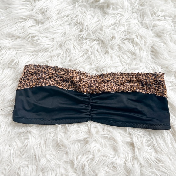 Other - Black Silky Bandeau w/ Leopard Lace